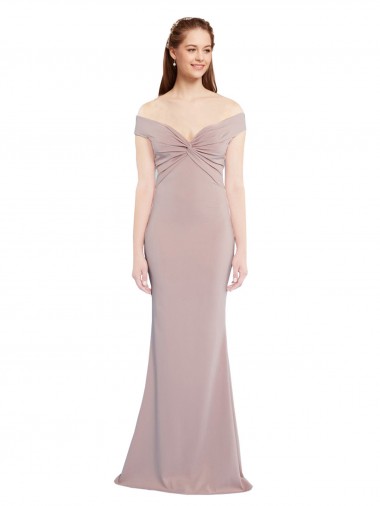 Cheap Knotted Off the Shoulder Formal Crepe Bridesmaid Dress / Prom Dress with Cut-Out Back Canada