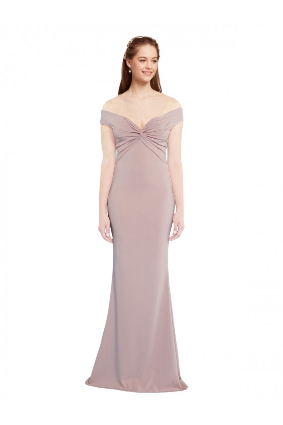 Cheap Knotted Off the Shoulder Formal Crepe Bridesmaid Dress / Prom Dress with Cut-Out Back Canada