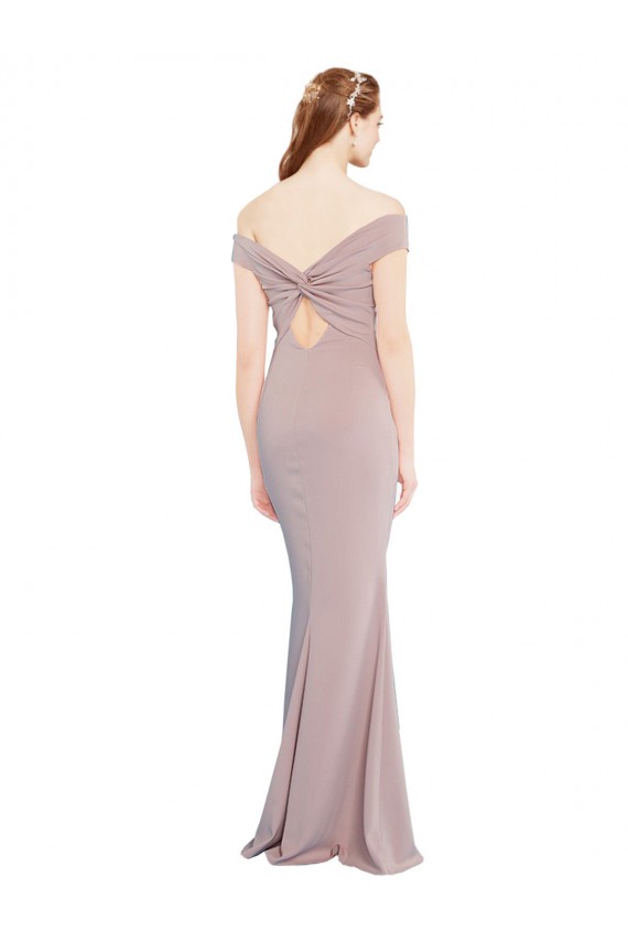 Cheap Knotted Off the Shoulder Formal Crepe Bridesmaid Dress / Prom Dress with Cut-Out Back Canada
