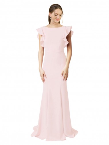 Cheap Low V-Back Long Mermaid Crepe Bridesmaid Dress / Prom Dress with Ruffled Sleeves Canada