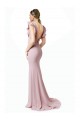 Cheap Low V-Back Long Mermaid Crepe Bridesmaid Dress / Prom Dress with Ruffled Sleeves Canada