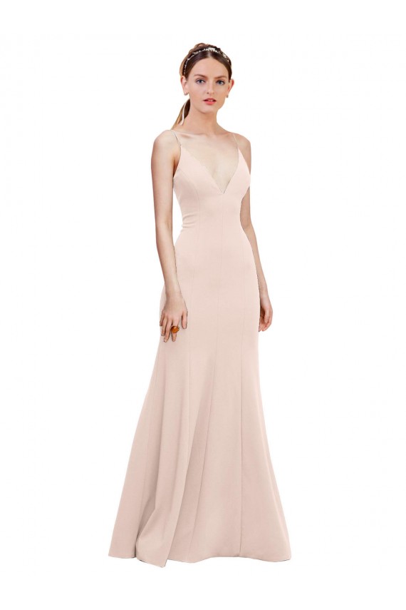 Cheap Deep V-Neck and Back Long Formal Crepe Bridesmaid Dress / Prom Dress Canada