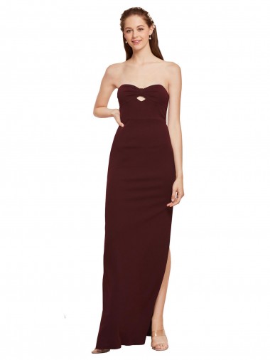 Cheap Twisted Strapless Keyhole Long Formal Crepe Bridesmaid Dress / Prom Dress with Slit Canada