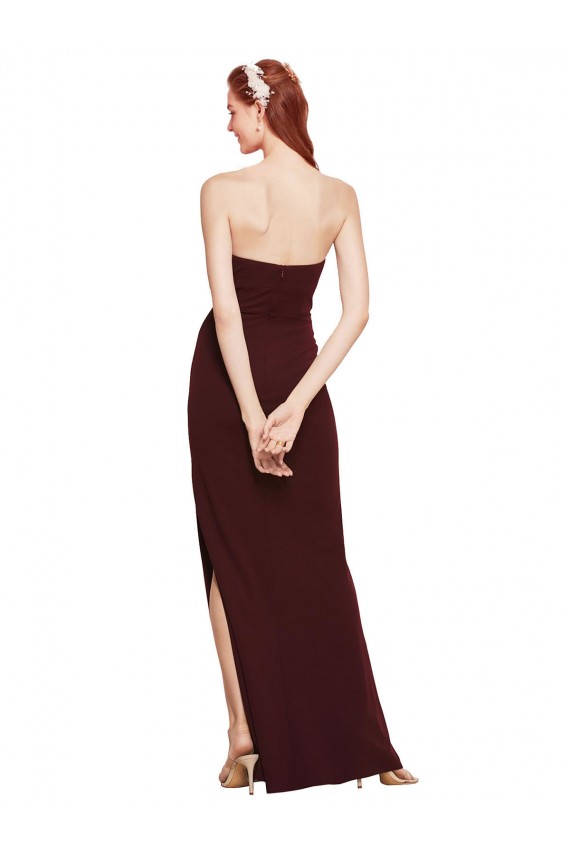 Cheap Twisted Strapless Keyhole Long Formal Crepe Bridesmaid Dress / Prom Dress with Slit Canada
