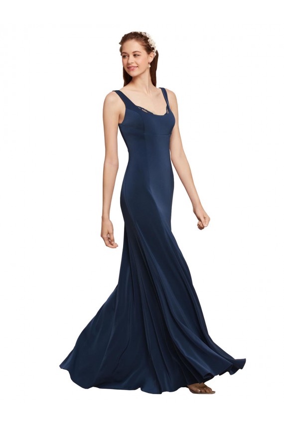Cheap Fit and Flare Long Formal Crepe Bridesmaid Dress / Prom Dress with Round Neck Canada