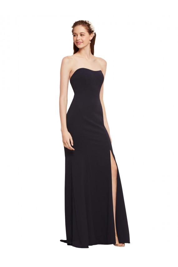 Cheap Strapless Bodycon Long Formal Crepe Bridesmaid Dress / Prom Dress with High Slit Canada