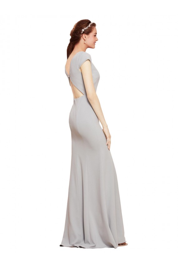 Cheap Fit and Flare Long Formal Crepe Bridesmaid Dress / Prom Dress with Tie Open Back Canada