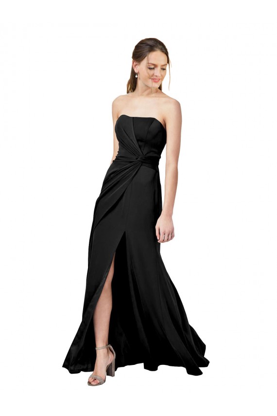 Cheap Strapless Fit and Flare Long Formal Crepe Bridesmaid Dress / Prom Dress with Knot and Slit Canada