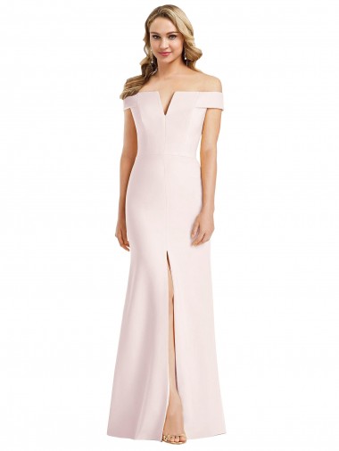 Cheap Off the Shoulder Notch Trumpet Formal Crepe Bridesmaid Dress / Prom Dress with Front Slit Canada