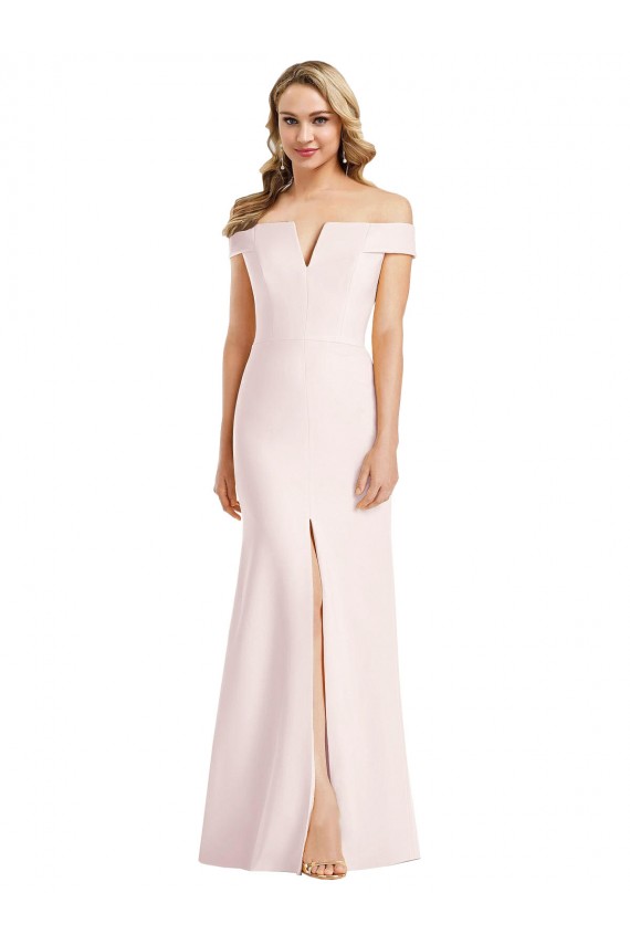 Cheap Off the Shoulder Notch Trumpet Formal Crepe Bridesmaid Dress / Prom Dress with Front Slit Canada