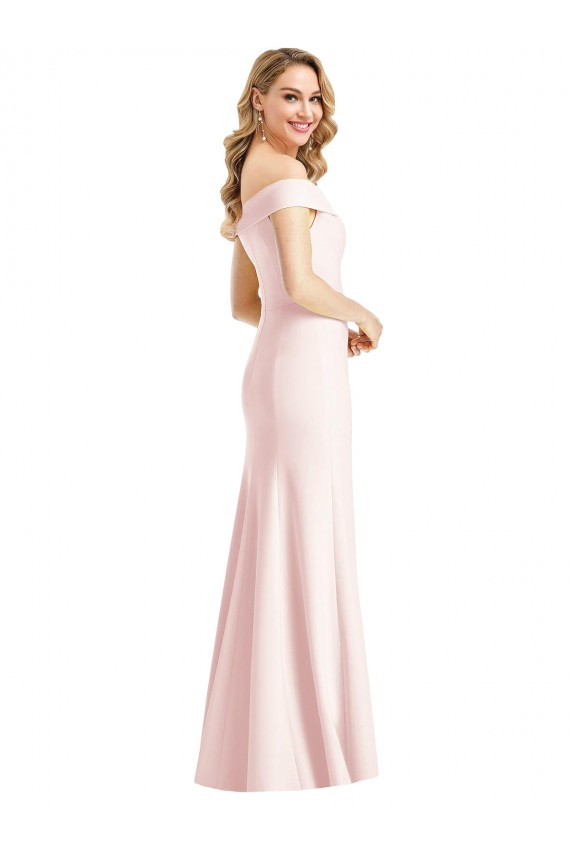 Cheap Off the Shoulder Notch Trumpet Formal Crepe Bridesmaid Dress / Prom Dress with Front Slit Canada
