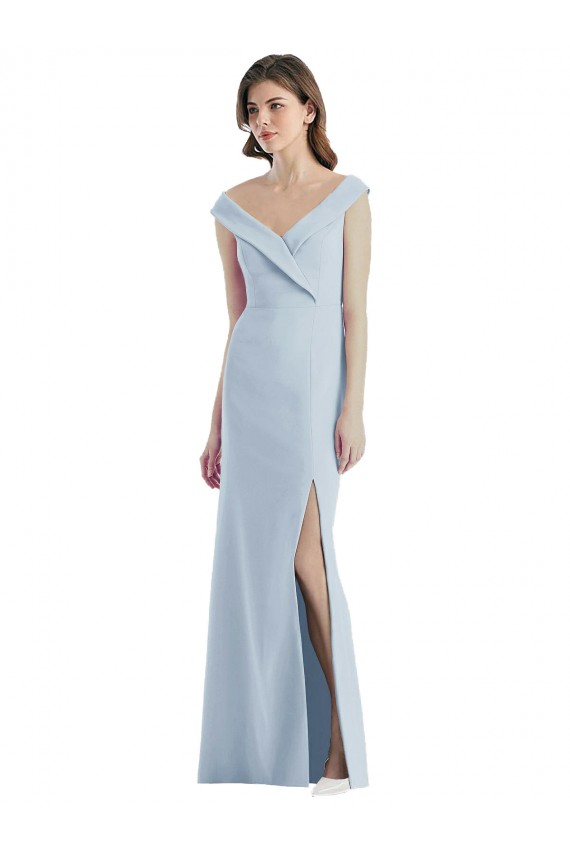 Cheap Romantic Off the Shoulder Long Maxi Bridesmaid Dress with Side Slit Canada