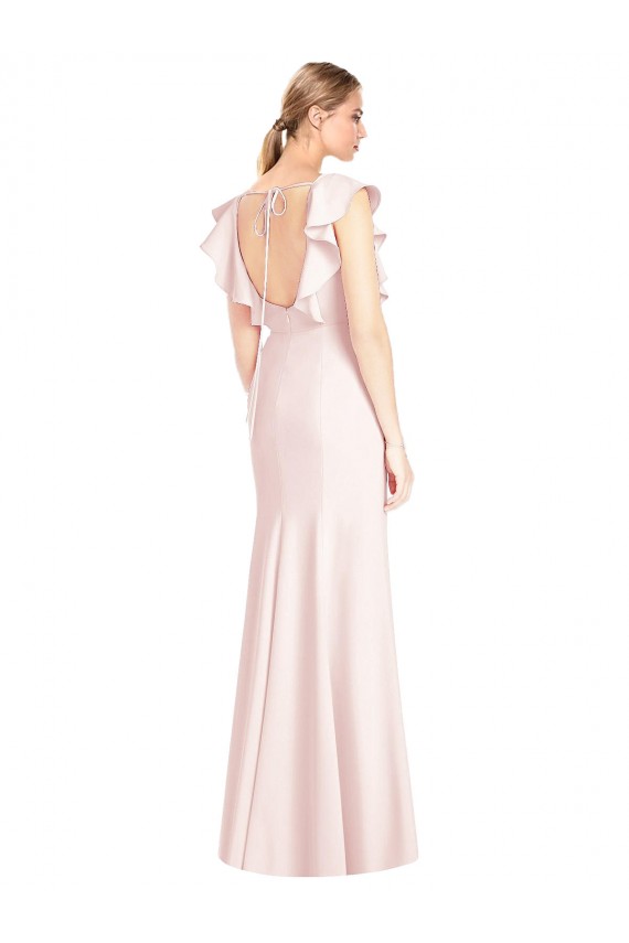 Cheap Ruffle Cap Sleeves Open Back Trumpet Bridesmaid Dress / Prom Dress Canada