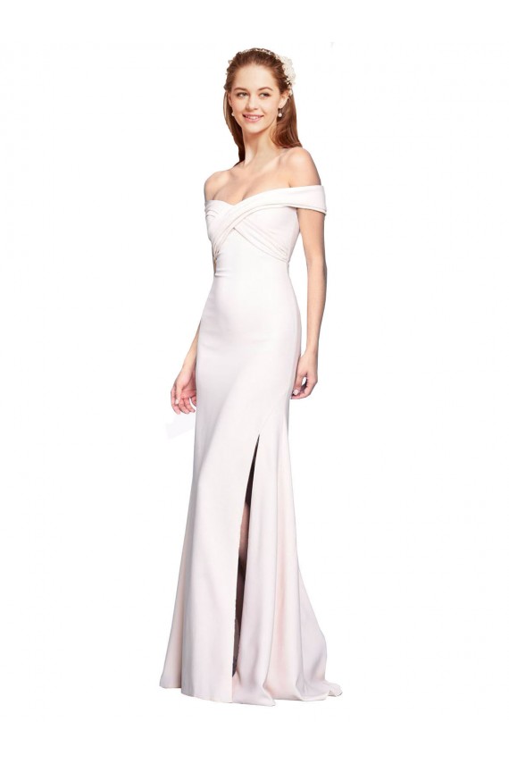 Cheap Criss Cross Off the Shoulder Formal Crepe Bridesmaid Dress / Prom Dress with Side Slit Canada