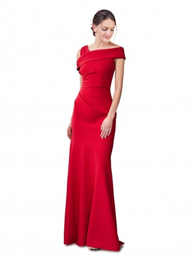 Cheap Sleeveless Ruched Formal Crepe Mermaid Bridesmaid Dress / Prom Dress with Off The Shoulder Detail Canada