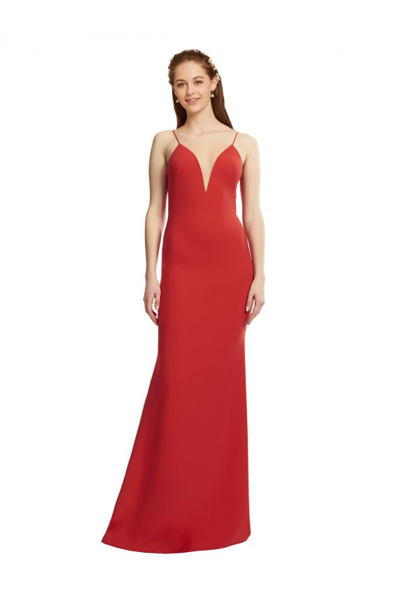 Cheap Mermaid Plunging V-Neck Formal Crepe Bridesmaid Dress / Prom Dress with Wide Open Back Canada