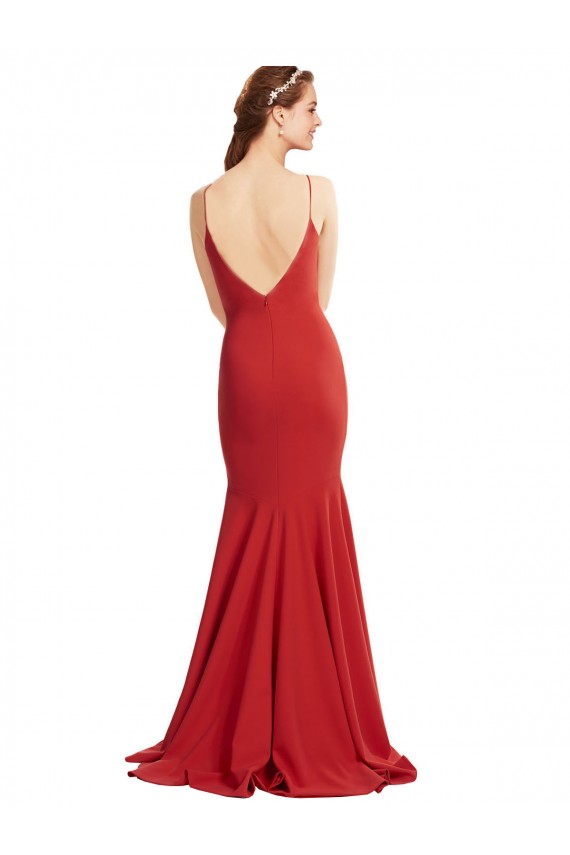 Cheap Mermaid Plunging V-Neck Formal Crepe Bridesmaid Dress / Prom Dress with Wide Open Back Canada