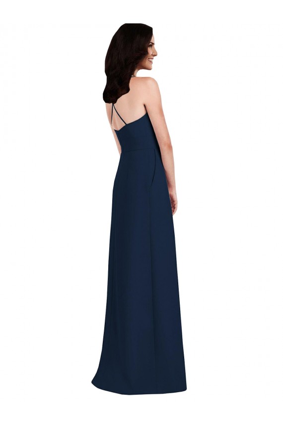 Cheap Criss Cross Back Crepe Halter Bridesmaid Dress with Pockets Canada