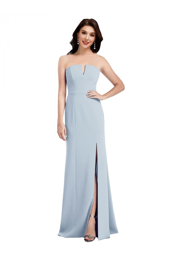 Cheap Strapless Notch Crepe Bridesmaid Dress / Prom Dress with Front Slit Canada