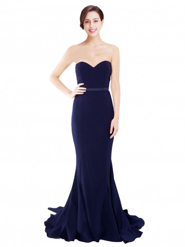 Cheap Strapless Sweetheart Neckline Crepe Bridesmaid Dress / Prom Dress with Satin Waistband Canada