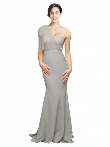 Cheap Long Sweep Train Sweetheart Formal Crepe Bridesmaid Dress / Prom Dress with Tulle One Shoulder Canada