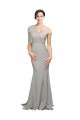 Cheap Long Sweep Train Sweetheart Formal Crepe Bridesmaid Dress / Prom Dress with Tulle One Shoulder Canada