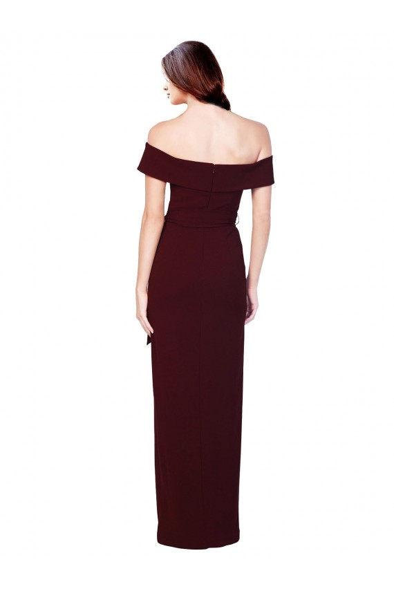 Cheap Off the Shoulder Long Formal Crepe Bridesmaid Dress / Prom Dress with Waist Tie Canada