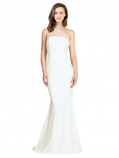 Cheap Soft Tulle Shoulder Overlay Mermaid One Shoulder Formal Crepe Bridesmaid Dress Canada