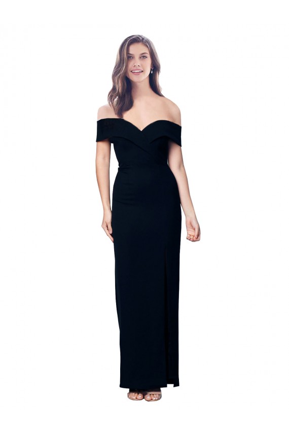 Cheap Off the Shoulder Long Full Length Formal Crepe Bridesmaid Dress / Prom Dress with Side Split Canada
