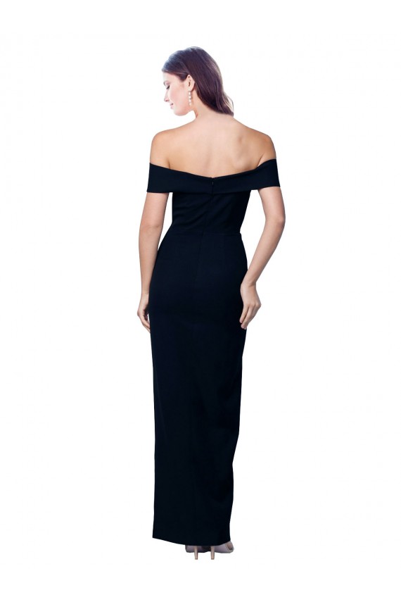 Cheap Off the Shoulder Long Full Length Formal Crepe Bridesmaid Dress / Prom Dress with Side Split Canada