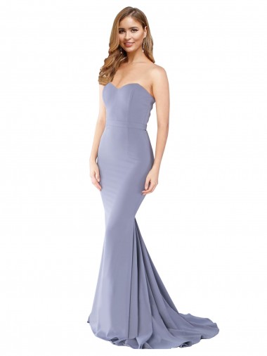 Cheap Long Strapless Sweetheart Sweep Train Formal Crepe Bridesmaid Dress / Prom Dress with Low Back Canada