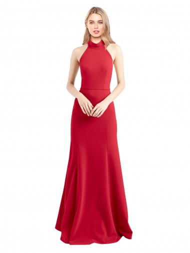 Cheap Sleek Fit and Flare High Neck Halter Stretch Formal Crepe Bridesmaid Dress / Prom Dress with Open Back Canada