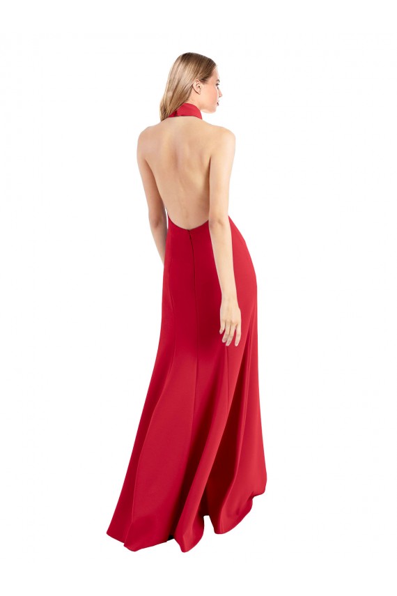 Cheap Sleek Fit and Flare High Neck Halter Stretch Formal Crepe Bridesmaid Dress / Prom Dress with Open Back Canada