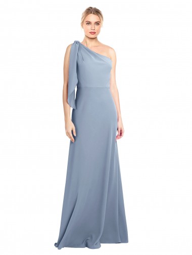 Cheap Draped Flutter Sleeves One Shoulder Stretch Formal Crepe Bridesmaid Dress / Prom Dress Canada