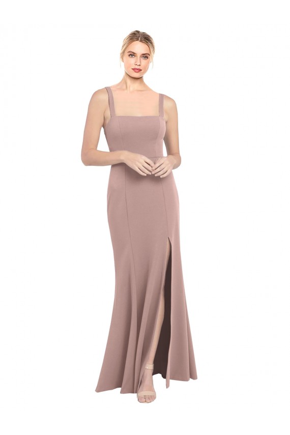Cheap Square Neck Fit and Flare Long Stretch Crepe Bridesmaid Dress / Prom Dress with Side Slit Canada