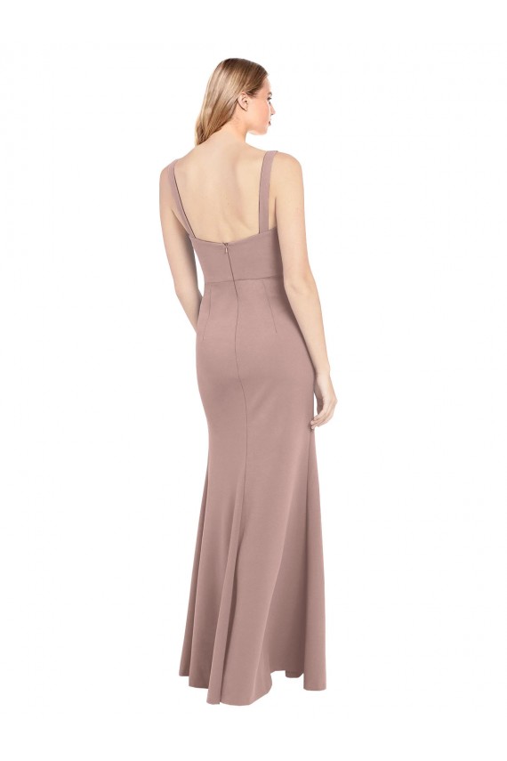 Cheap Square Neck Fit and Flare Long Stretch Crepe Bridesmaid Dress / Prom Dress with Side Slit Canada