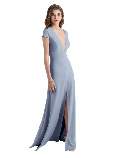 Cheap Plunging V-Neck Cap Sleeves Stretch Crepe Bridesmaid Dress / Prom Dress with Front Slit Canada
