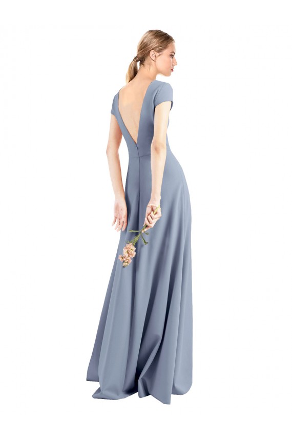 Cheap Plunging V-Neck Cap Sleeves Stretch Crepe Bridesmaid Dress / Prom Dress with Front Slit Canada