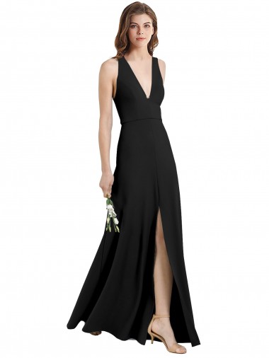 Cheap Sleek Halter V-Neck Long A-Line Stretch Formal Crepe Bridesmaid Dress / Prom Dress with Front Slit Canada