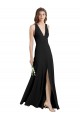 Cheap Sleek Halter V-Neck Long A-Line Stretch Formal Crepe Bridesmaid Dress / Prom Dress with Front Slit Canada