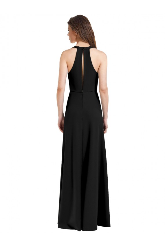Cheap Sleek Halter V-Neck Long A-Line Stretch Formal Crepe Bridesmaid Dress / Prom Dress with Front Slit Canada