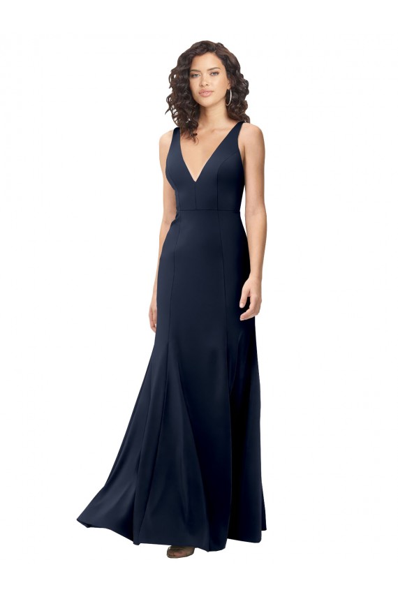 Cheap Classic V-Neck Long Stretch Formal Crepe Bridesmaid Dress / Prom Dress with V-Back Canada