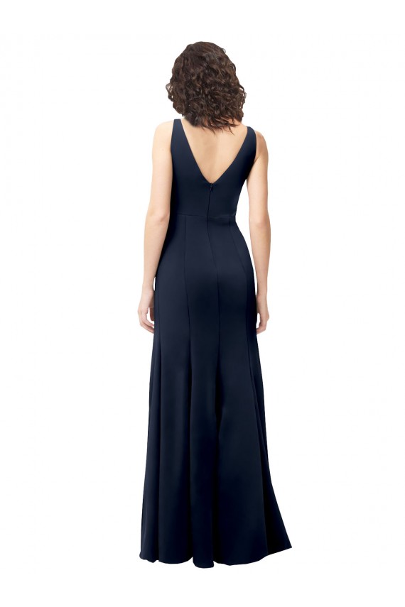 Cheap Classic V-Neck Long Stretch Formal Crepe Bridesmaid Dress / Prom Dress with V-Back Canada