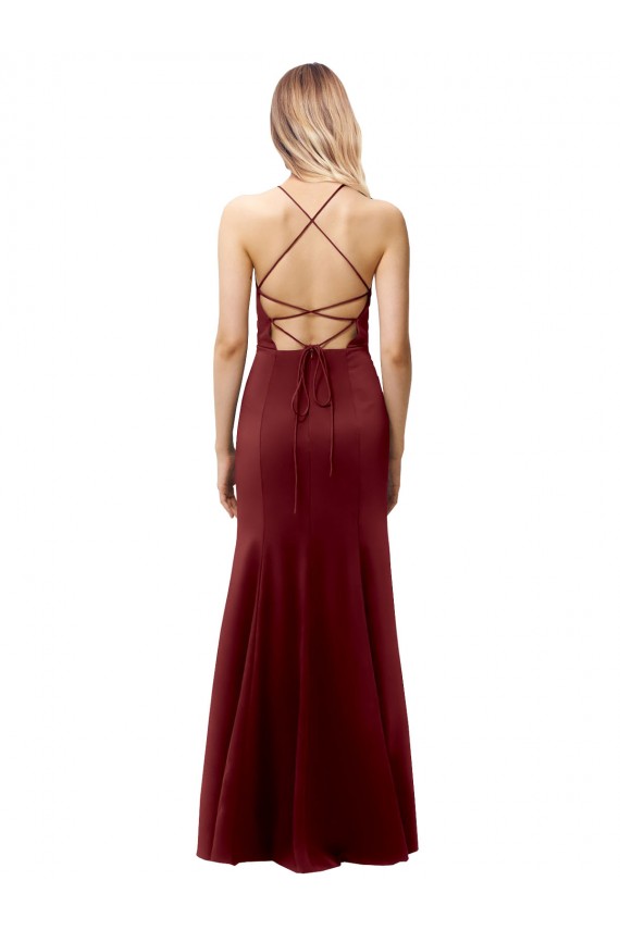 Cheap Fit and Flare Halter Neckline Stretch Formal Crepe Bridesmaid Dress / Prom Dress with Strappy Back Canada