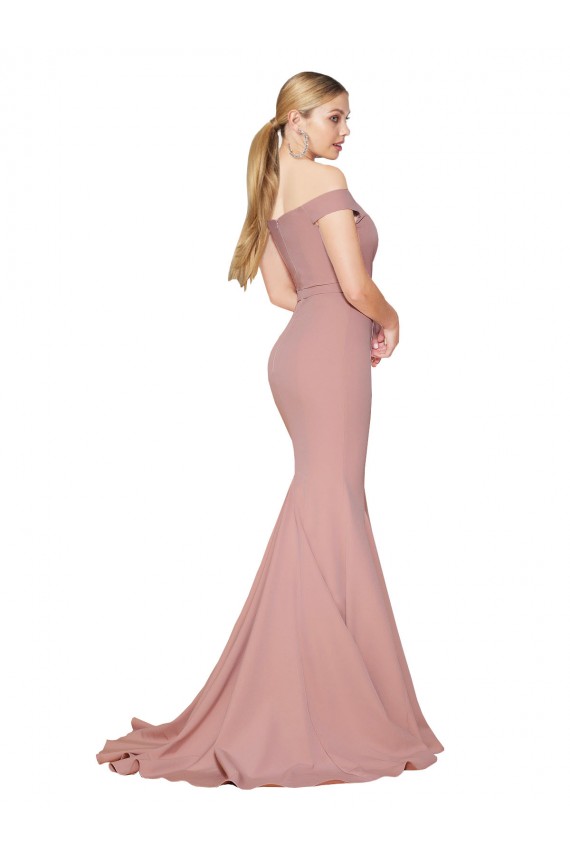 Cheap Off the Shoulder Sweetheart Long Sweep Train Formal Crepe Bridesmaid Dress / Prom Dress Canada