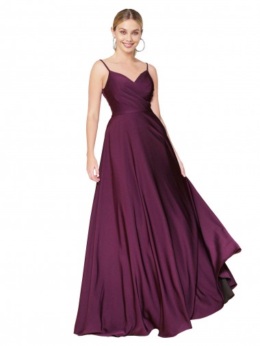 Cheap High Neck Spaghetti Straps Long V-Back Formal Crepe Bridesmaid Dress / Prom Dress Canada