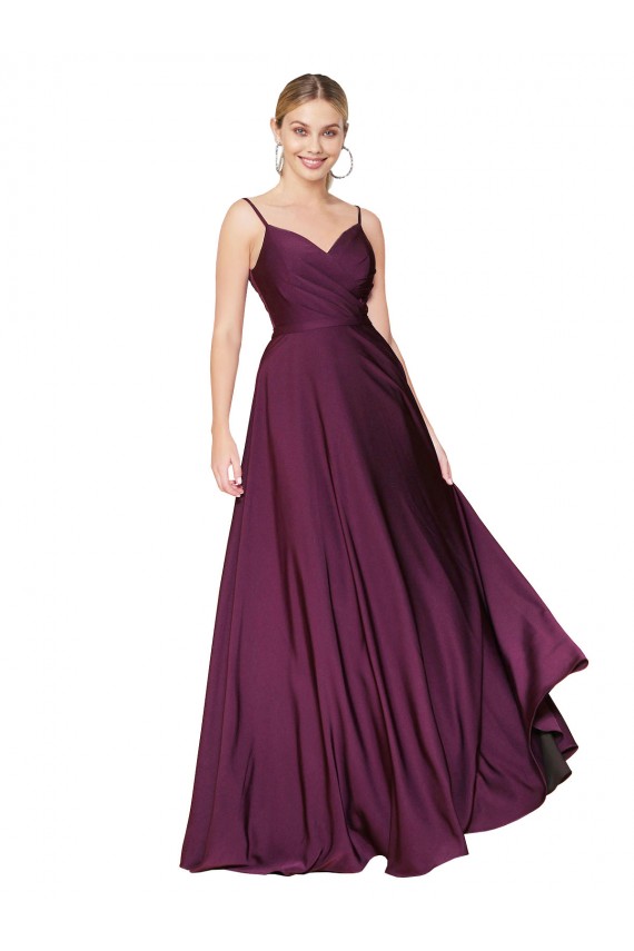 Cheap High Neck Spaghetti Straps Long V-Back Formal Crepe Bridesmaid Dress / Prom Dress Canada