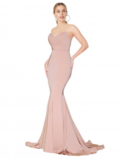 Cheap Sweep Train Sweetheart Long Mermaid Formal Crepe Bridesmaid Dress / Prom Dress Low Back Canada