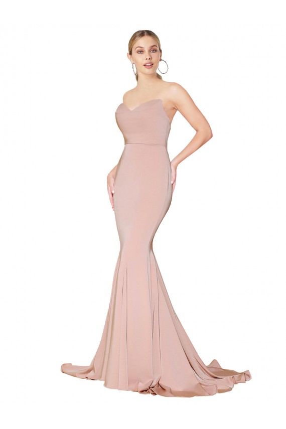 Cheap Sweep Train Sweetheart Long Mermaid Formal Crepe Bridesmaid Dress / Prom Dress Low Back Canada