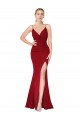 Cheap Spaghetti Straps V-Neck Long Formal Crepe Dress with High Slit Canada